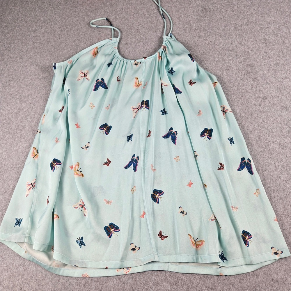 Tucker Silk Butterfly Print Camisole Top Light Blue Spaghetti Strap XL Flowy - Picture 5 of 8